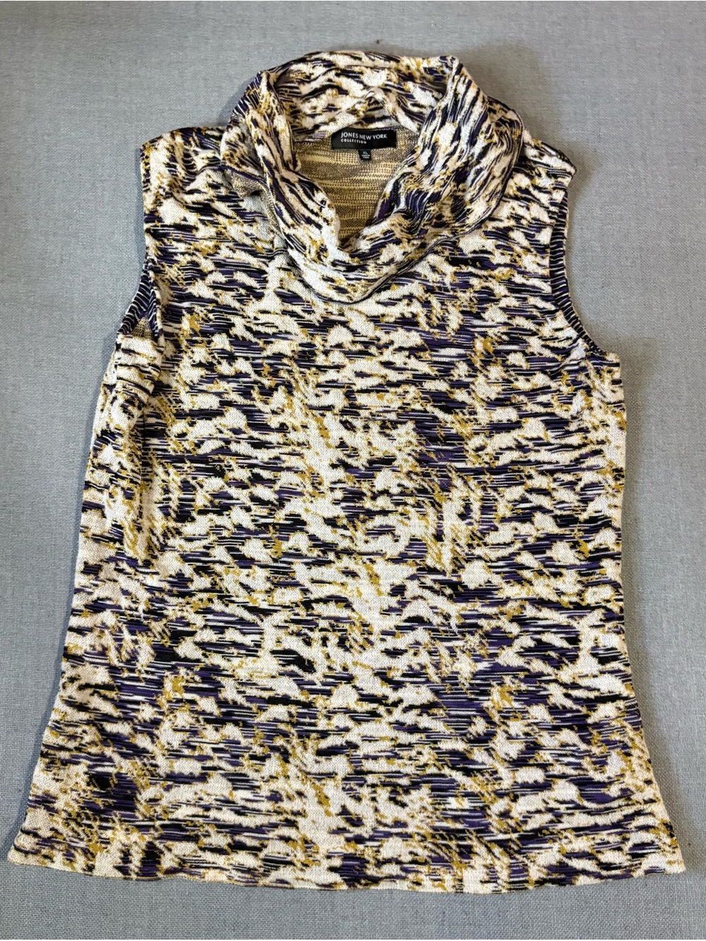 Jones New York Sleeveless Cowl Neck Tank in Black, White & Gold